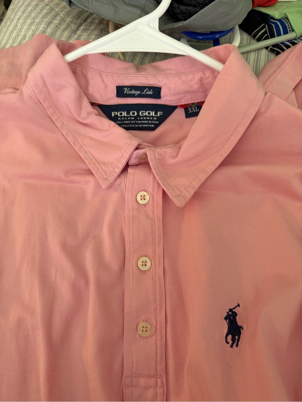 Ralph Lauren Polo Golf Button-Up Shirt in Pink with Navy Labels